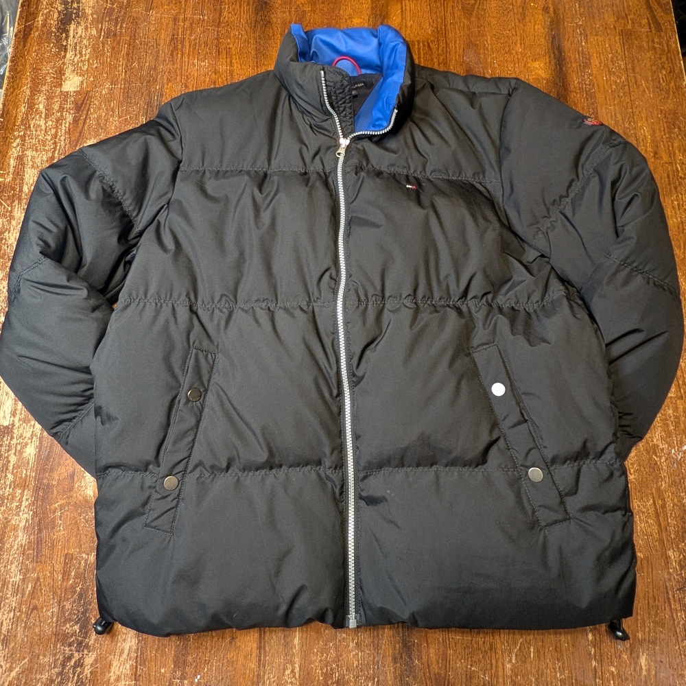 Tommy Hilfiger Puffer Coat Mens Large Black Winter Outerwear Jacket Used